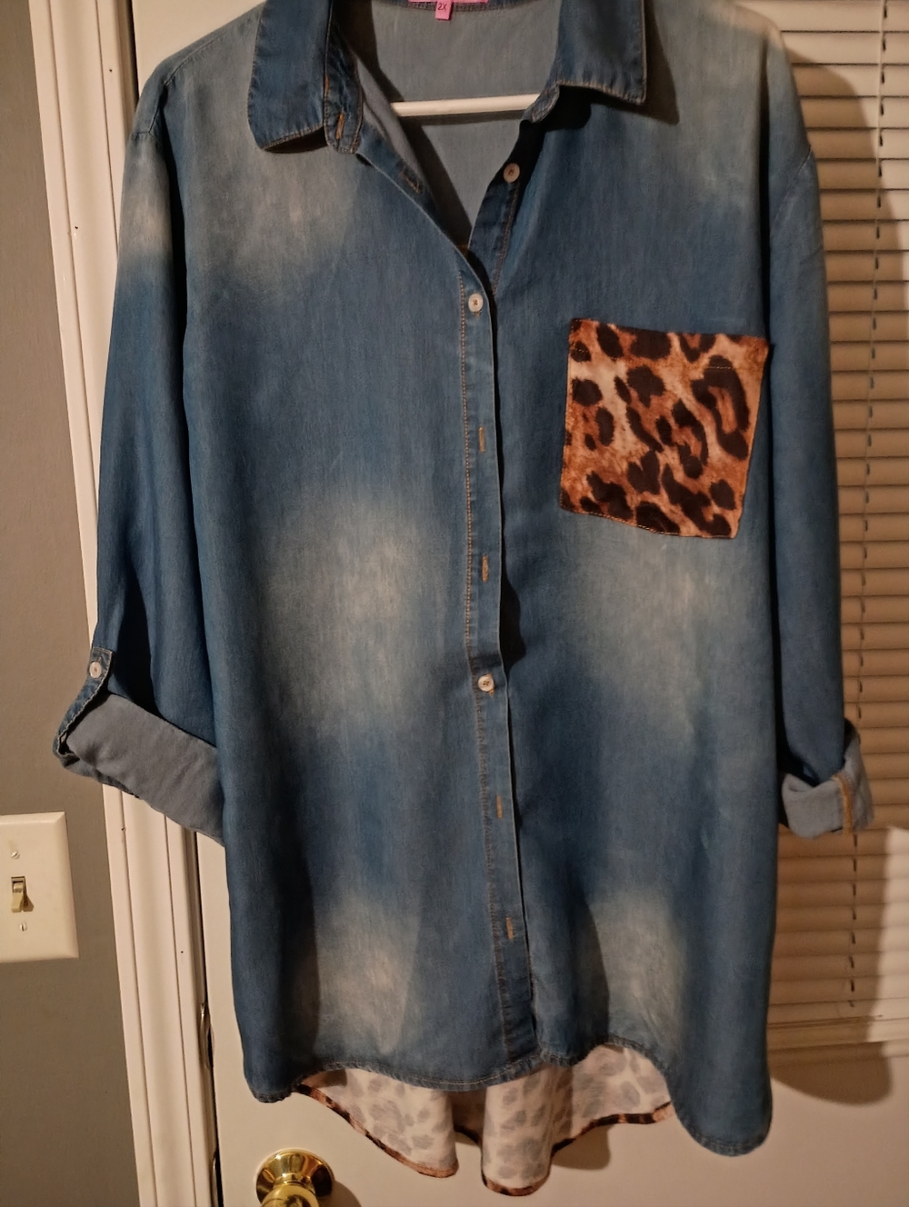 Sol R.H.R Women's Washed Denim Button Up / Cheetah Print Back